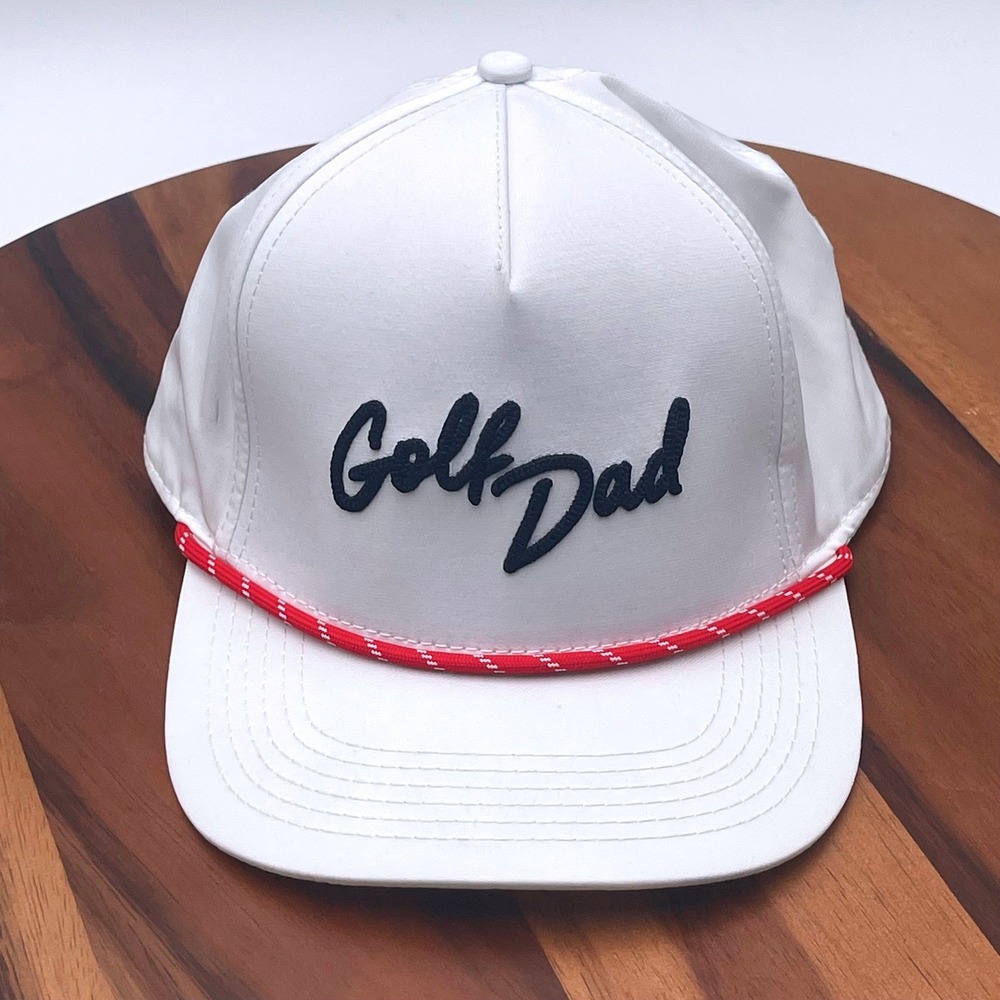 Barstool Golf Dad Rope Hat Mens White Navy Script Snapback Performance Cap